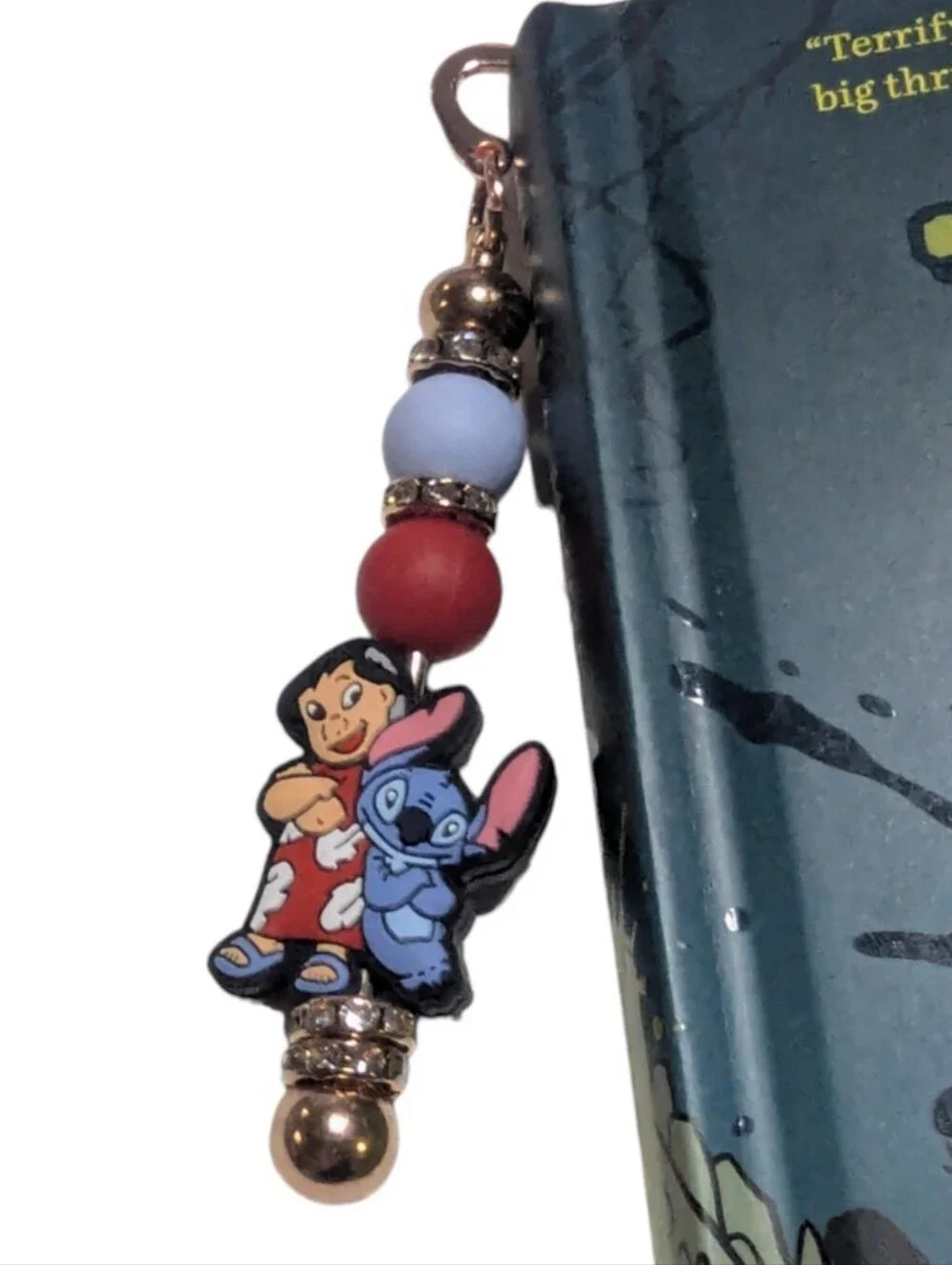 Handcrafted Lilo & Stitch Bookmark Beaded Red Blue New